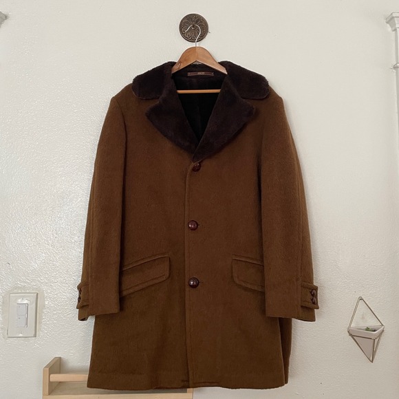 Pendleton Other - Vintage Pendleton Wool Car Coat Brown Faux Fur Collar Overcoat Mens L